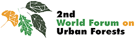 Logo with leaves and text World Forum on Urban Forests